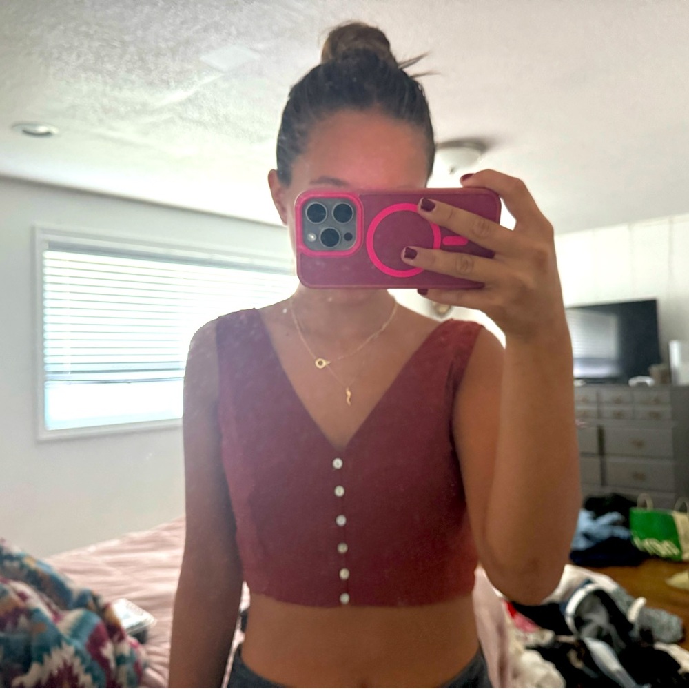 Madewell, burnt orange button up crop top